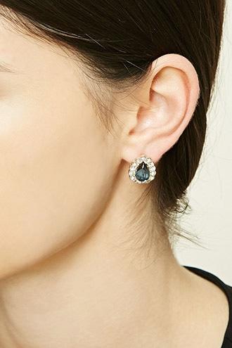 Forever21 Gold & Blue Rhinestone Teardrop Studs