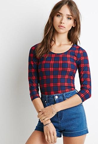 Forever21 Stretch-knit Plaid Top