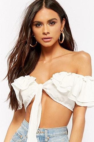 Forever21 Tie-front Smocked Crop Top