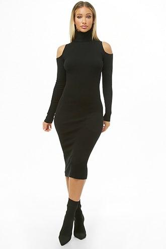 Forever21 Ribbed Open-shoulder Turtleneck Dress
