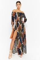 Forever21 Print Leaf Off-the-shoulder Maxi Dress