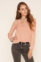 Forever21 Women's  Light Pink V-cutout Chiffon Blouse