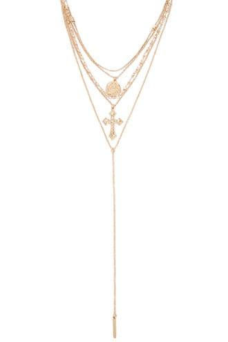 Forever21 Layered Cross & Coin Pendant Necklace