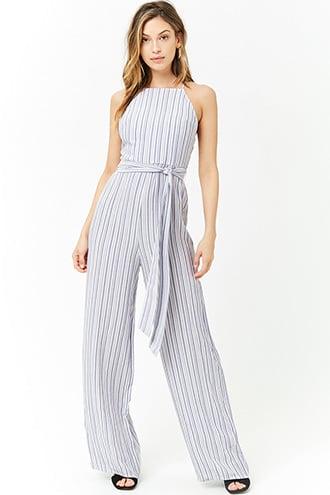 Forever21 Striped Self-tie Jumpsuit