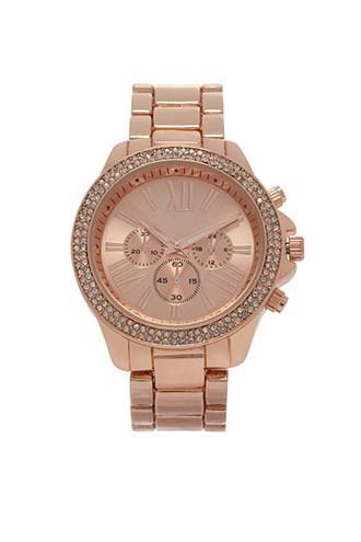 Forever21 Rose Gold Rhinestone Chronograph Watch