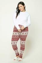 Forever21 Plus Women's  Burgundy & Cream Plus Size Fair Isle Leggings