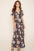 Forever21 Women's  Black & Rust Floral Print Maxi Skirt