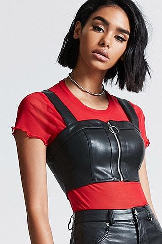Forever21 Faux Leather Pull-ring Crop Top