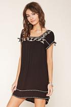 Forever21 Women's  Black & Tan Embroidered Peasant Dress