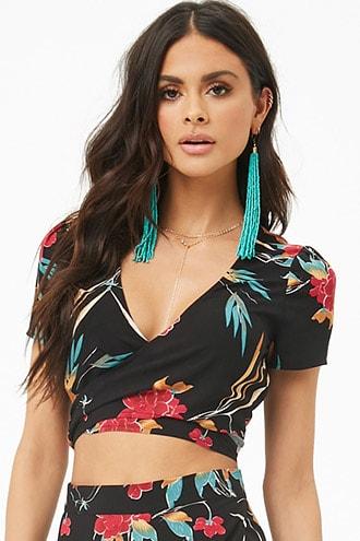 Forever21 Floral Print Tie-front Crop Top