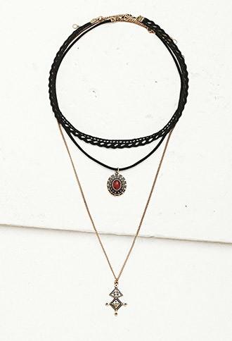 Forever21 Faux Suede Choker And Necklace Set