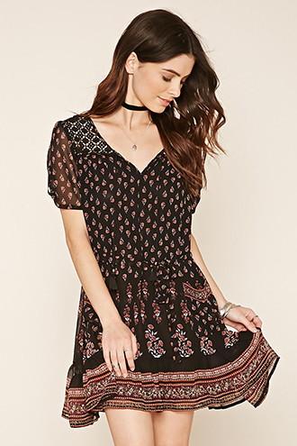 Forever21 Women's  Floral Crochet-paneled Dress