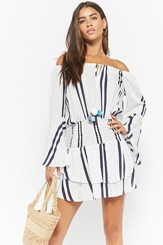 Forever21 Surf Gypsy Striped Off-the-shoulder Dress