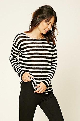 Love21 Women's  Black & Cream Contemporary Striped Sweater