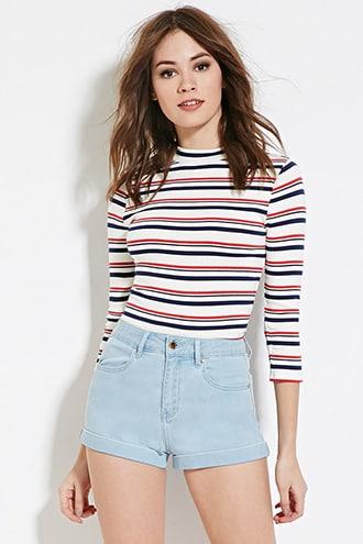 Forever21 High Rise Cuffed Denim Shorts
