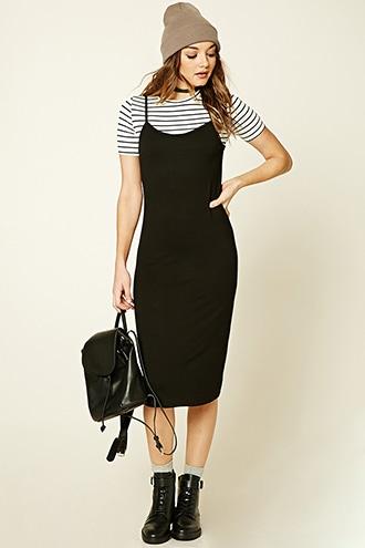 Forever21 Women's  Stripe Combo Midi Dress