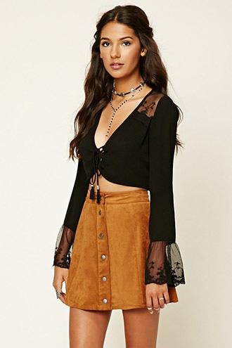 Love21 Women's  Brown Contemporary Faux Suede Skirt