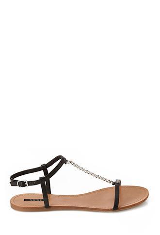 Forever21 Chained T-strap Sandals Black 6
