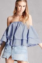 Forever21 Mebon Pinstriped Off-the-shoulder Top