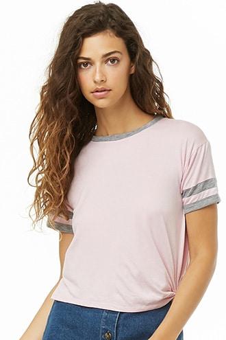 Forever21 Knotted Varsity Striped-trim Tee