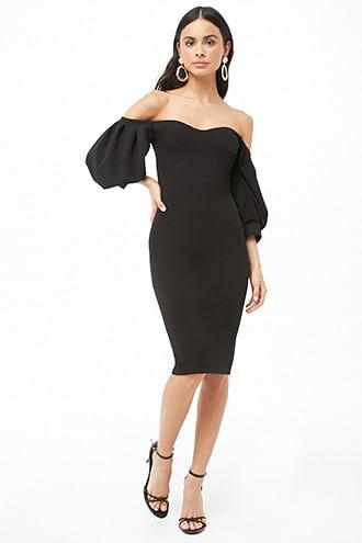 Forever21 Off-the-shoulder Puff-sleeve Dress