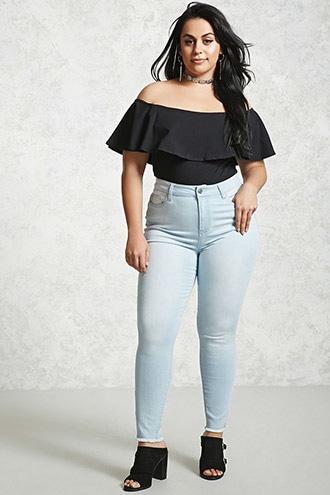 Forever21 Plus Size Frayed High-rise Jeans