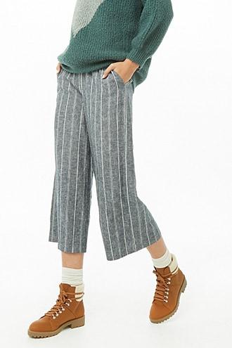 Forever21 Striped Linen-blend Culottes