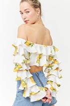 Forever21 Lemon Print Flounce Crop Top