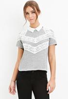 Forever21 Women's  Lace-paneled Top (grey/cream)