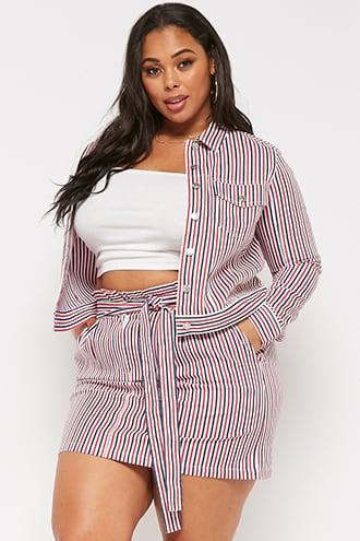Forever21 Plus Size Striped Paperbag-waist Skirt