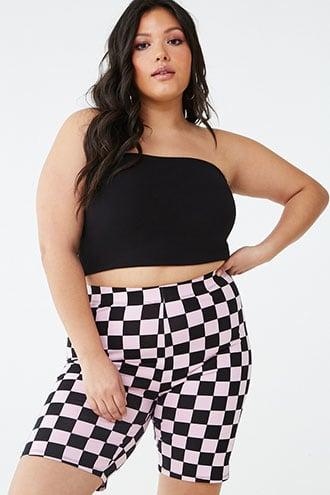 Forever21 High-waist Checkered Biker Shorts