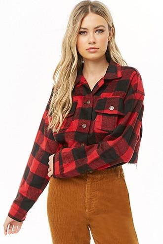 Forever21 Cropped Plaid Fleece Jacket