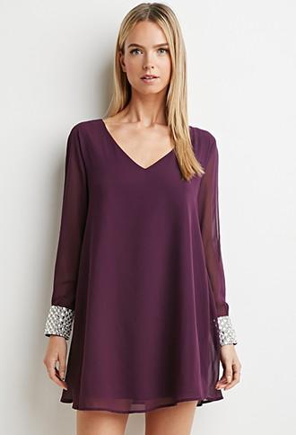 Forever21 Women's Open-shoulder Chiffon Dress (eggplant)