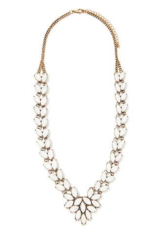 Forever21 Faux Gemstone Statement Necklace (antic Gold/white)