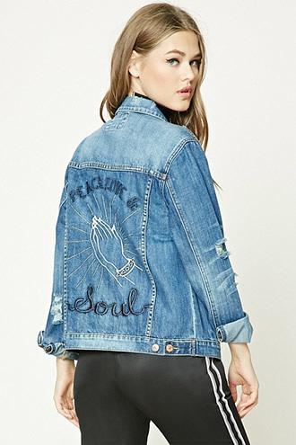 Forever21 Distressed Graphic Denim Jacket