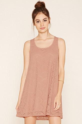 Forever21 Women's  Pintucked Floral Lace Dress