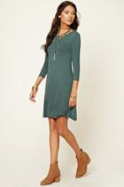 Love21 Women's  Hunter Green Stretch-knit Swing Dress