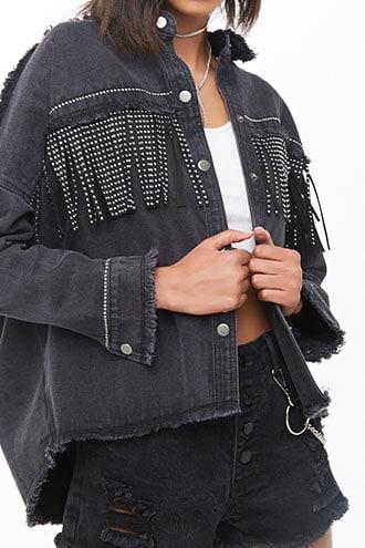 Forever21 Momokrom Studded Fringe Denim Jacket