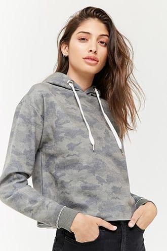 Forever21 Raw-cut Camo Print Hoodie