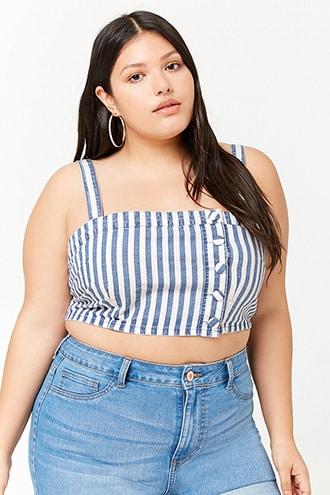 Forever21 Plus Size Striped Button-front Crop Top