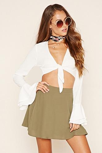 Love21 Women's  Olive Contemporary Skater Skirt