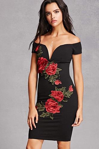 Forever21 Rose Applique Bodycon
