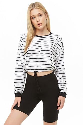 Forever21 Striped Drawstring-hem Crop Top