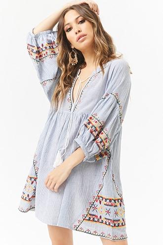Forever21 Embroidered Pinstripe Dress