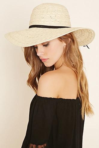 Forever21 Women's Natural & Black Wide-brim Straw Hat