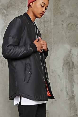 21 Men Men's  Longline Padded Bomber Jacket
