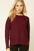 Forever21 Women's  Burgundy Ribbed Dropped-sleeve Sweater
