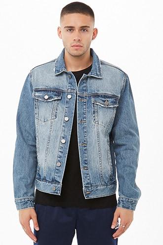 Forever21 Tropical-back Panel Denim Jacket
