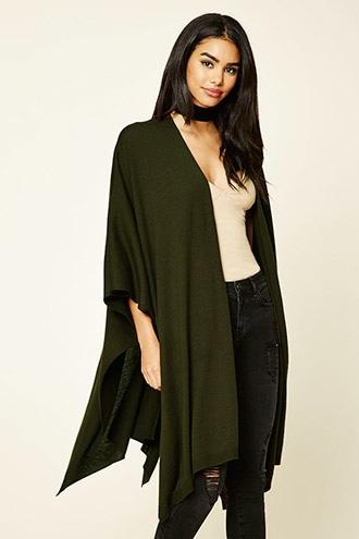 Forever21 Women's  Olive Longline Bat Wing Cardigan