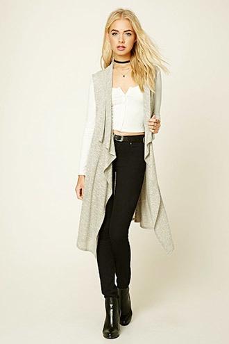 Forever21 Women's  Oatmeal Sleeveless Marled Knit Cardigan